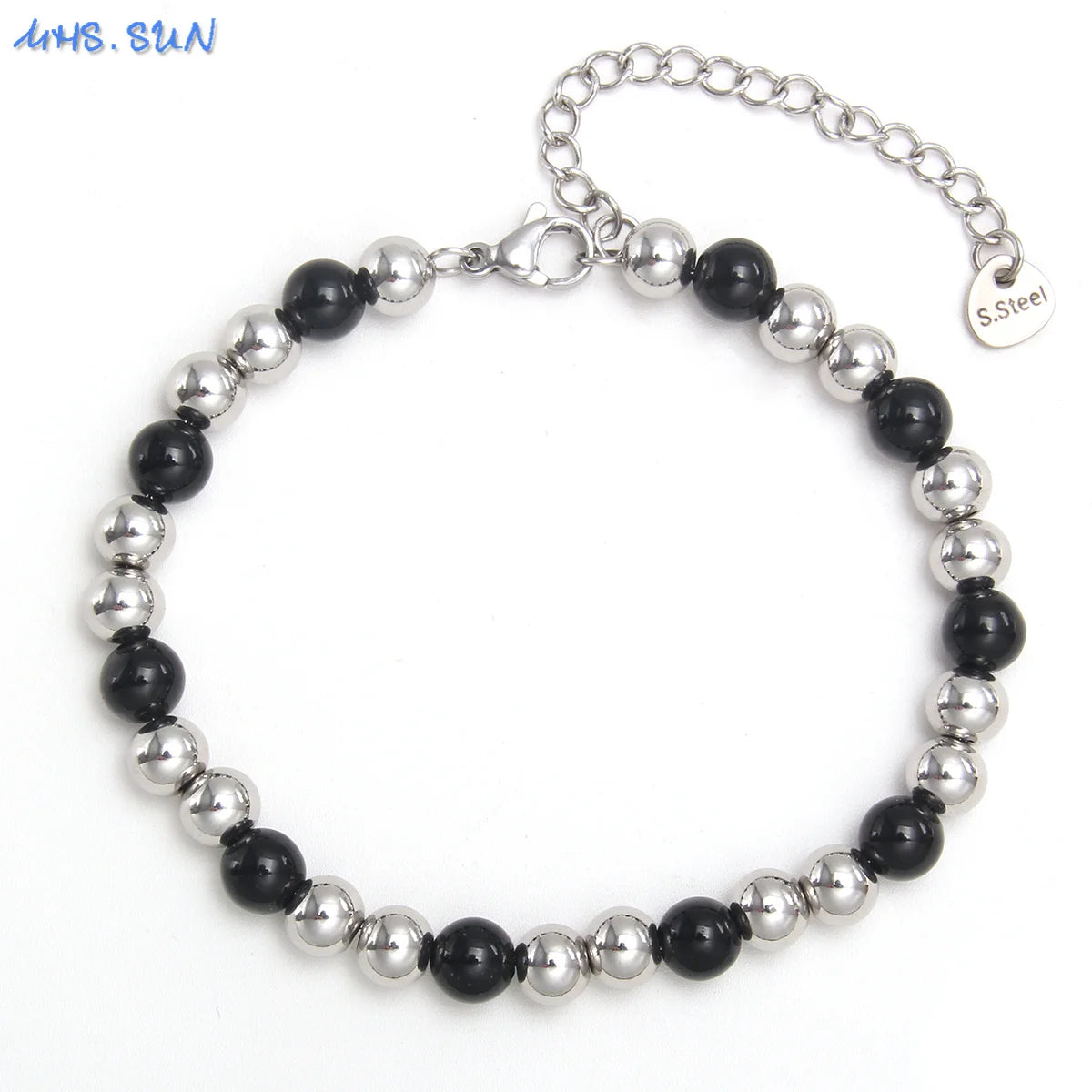 MHS.SUN Waterproof Smooth Beads Bracelet Adjustable Gold Silver Color Stainless Steel Round Balls Bracelets Unisex Party Jewelry