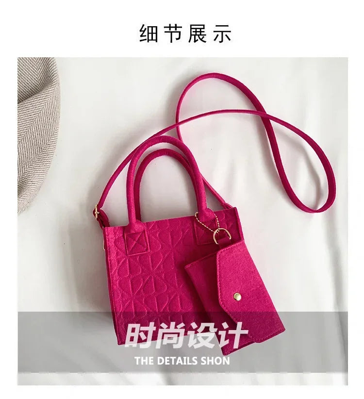 Korean Version Minimalist Embossed Felt Lightweight Handbag 2025 New Single Shoulder Diagonal Span Two-Piece Bag For Women
