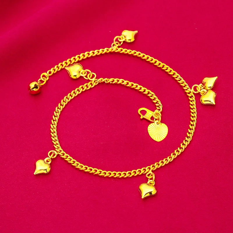 Stainless Steel Bracelets on the Leg Heart Charm Long Chain Foot Anklet 27cm Bohemian Accessories Jewelry Gifts