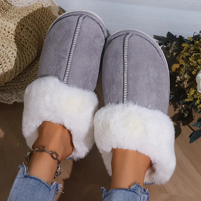 2024 Winter Warm Flat Fur Slippers - Faux Suede Fluffy Home Slides