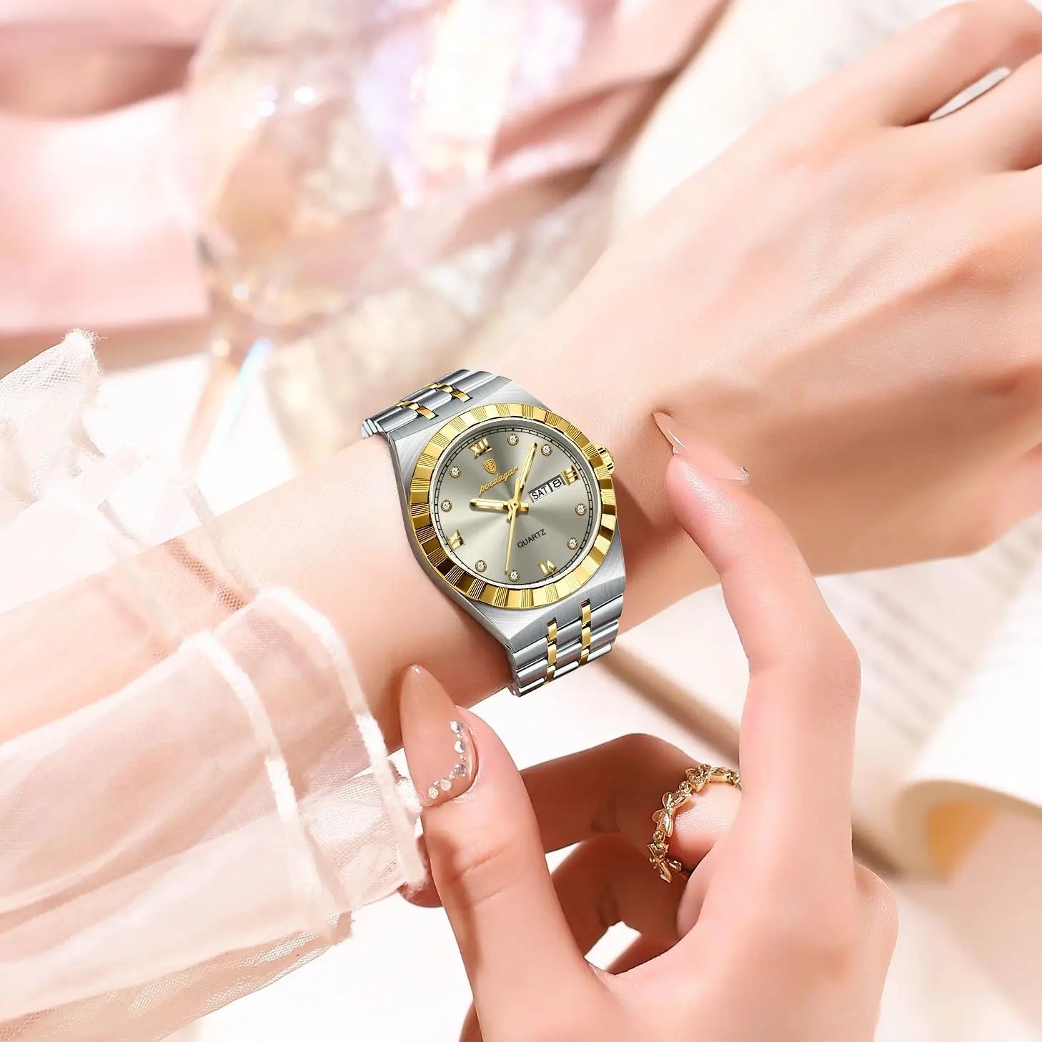 POEDAGAR Luxury Ladies Watch - Luminous Waterproof Week Date Stainless