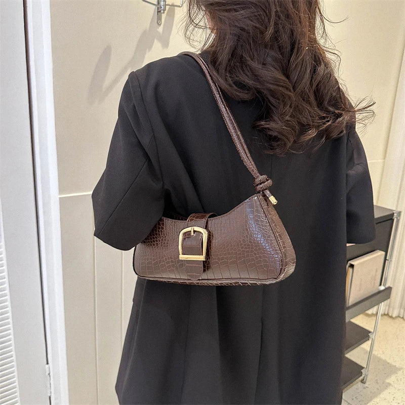 French Simple Solid Color PU Leather Shoulder Bag Fashion Versatile Handbag Underarm Bag For Women Hand Shoulder Bag