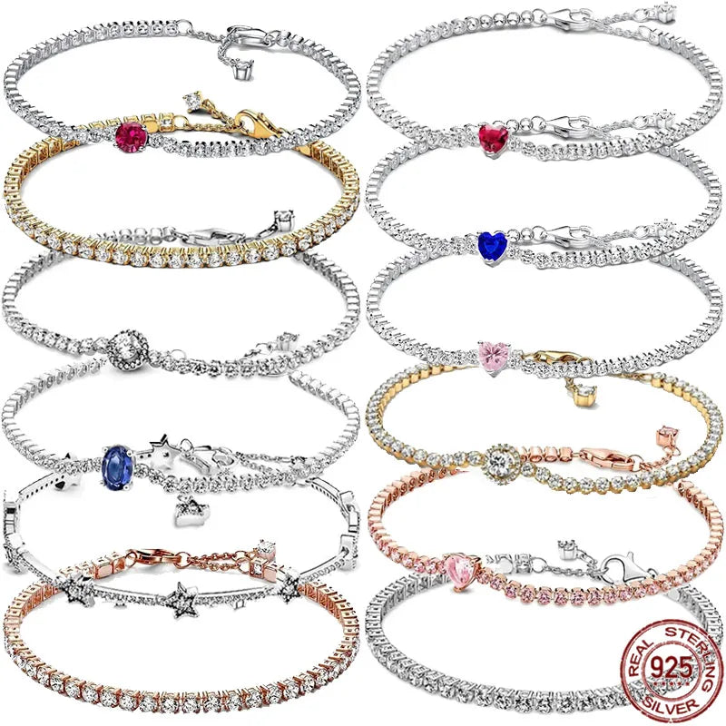 Hot selling 925 Sterling Silver Exquisite Stars Heart-shaped All Zircon Tennis Bracelet Luxurious Charm Bracelet Surprise Gifts