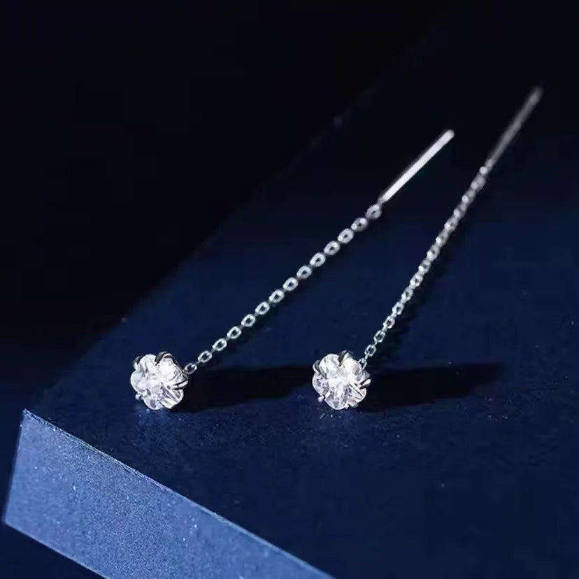 French Luxury Sweet Romantic Long Zircon Tassel Twisted Earrings for Women Temperament Wedding  Banquet Jewelry Gift