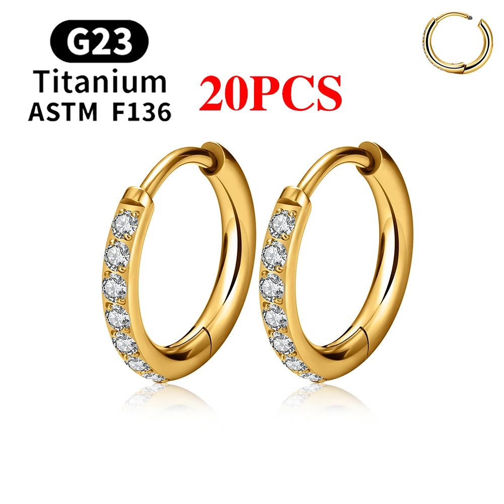 2/20PCS G23 Titanium Earring Hoop CZ Hinged Segment Round Nose Ring for Women Ear Tragus Cartilage Helix Daith Piercing Jewelry