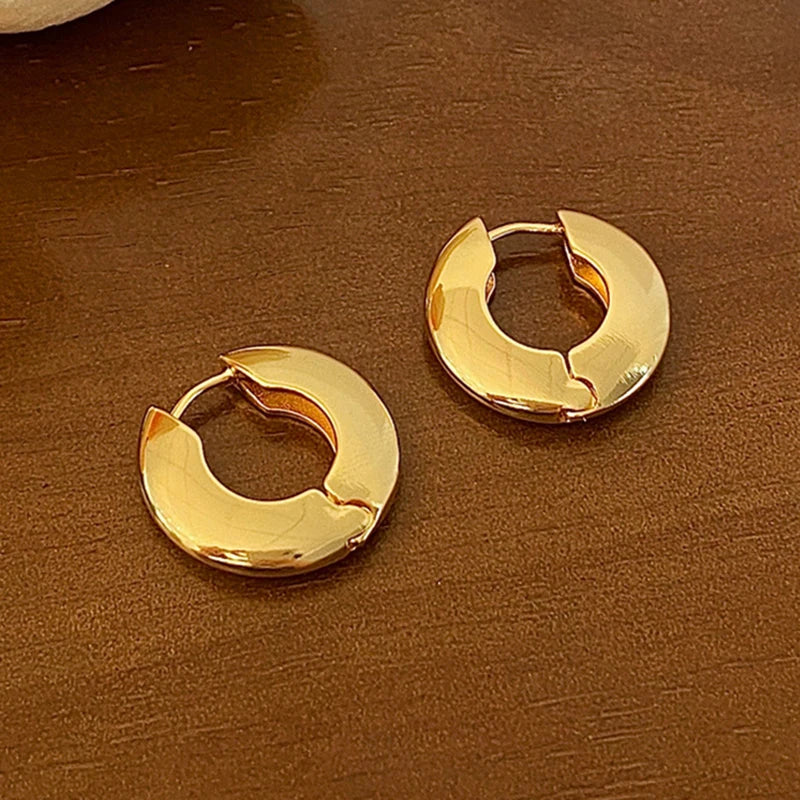New Design Round Metal Hoop Earrings Simple Stylish Thick Brass Hollow Circle Earring Ear Buckle Minimalist Trend Daily Earrings
