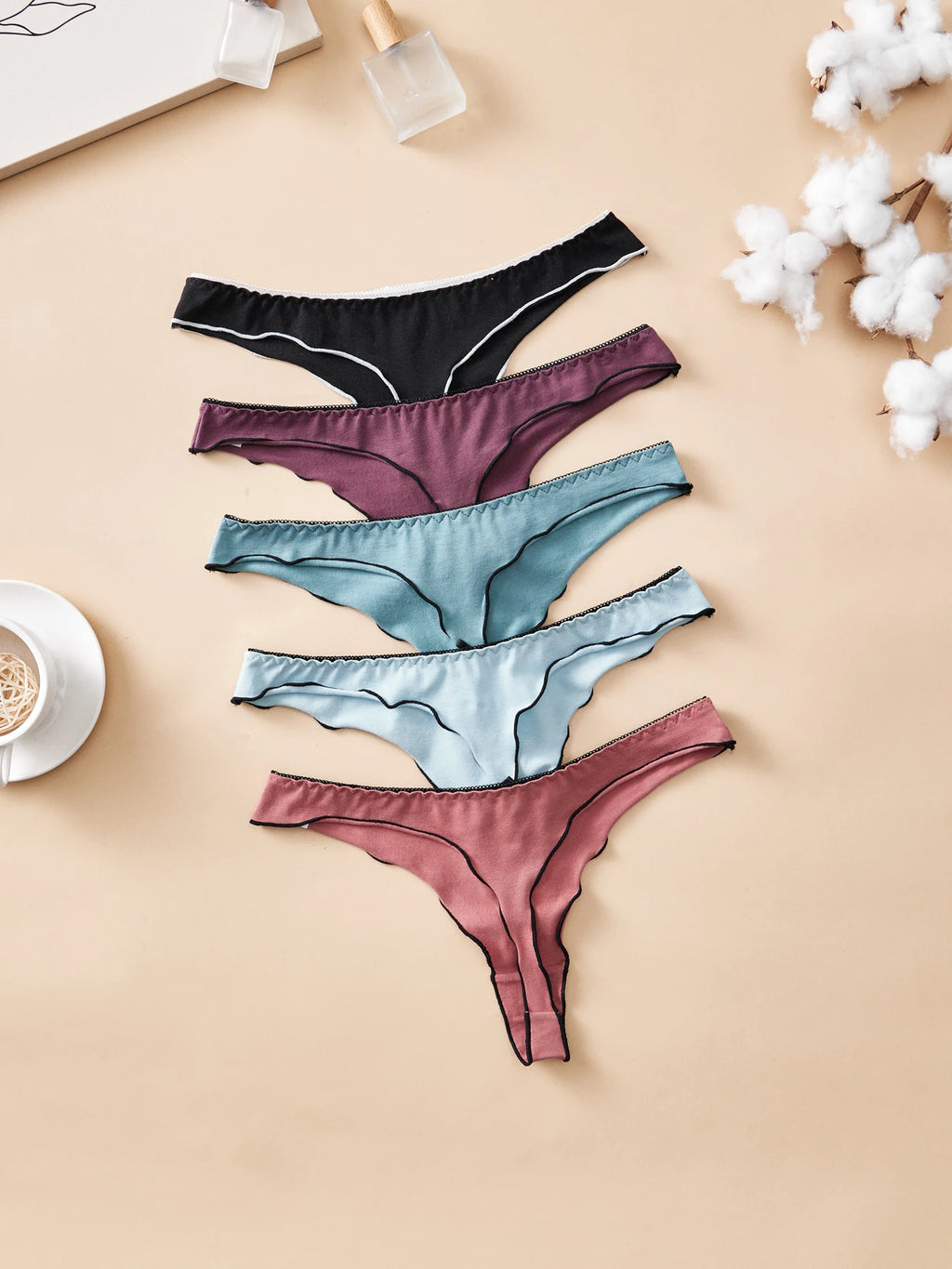 4pcs women's cotton solid color thong sexy comfortable women's underwear daily breathable T-back knitted bow cute girl low-waist