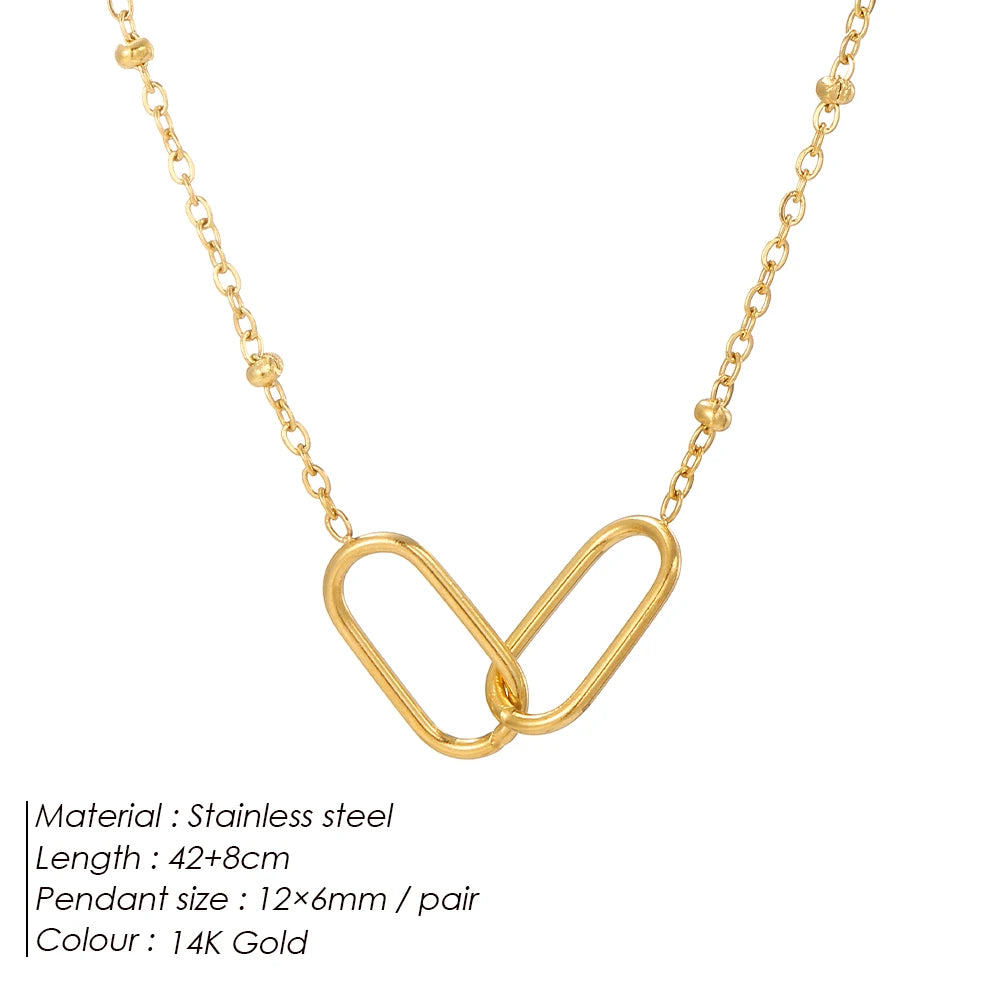 eManco Hot Fashion Stainless Steel Link Infinity Necklace Geometric Double Paperclip Pendant Women's Simple Jewelry Wholesale