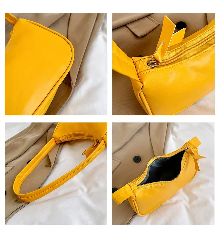 Retro Soft PU Leather Women Shoulder Underarm Bags Casual Solid Color Small Top-Handle Handbags Ladies Fashion Shoulder Bags