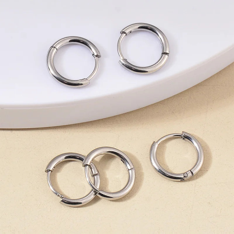 4Pairs Stainless Steel Solid Round Rings Huggies Earrings Set for Women Men Stackable Gold Plated Tiny Ear Cartilage Hoops