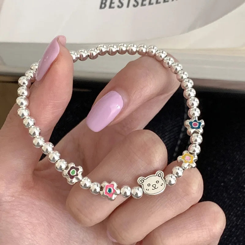New 925 Silver Geometric Bead Punk Peace of Mind Words Irregular String Bracelet For Woman Girl Fashion Jewelry Gift Dropship