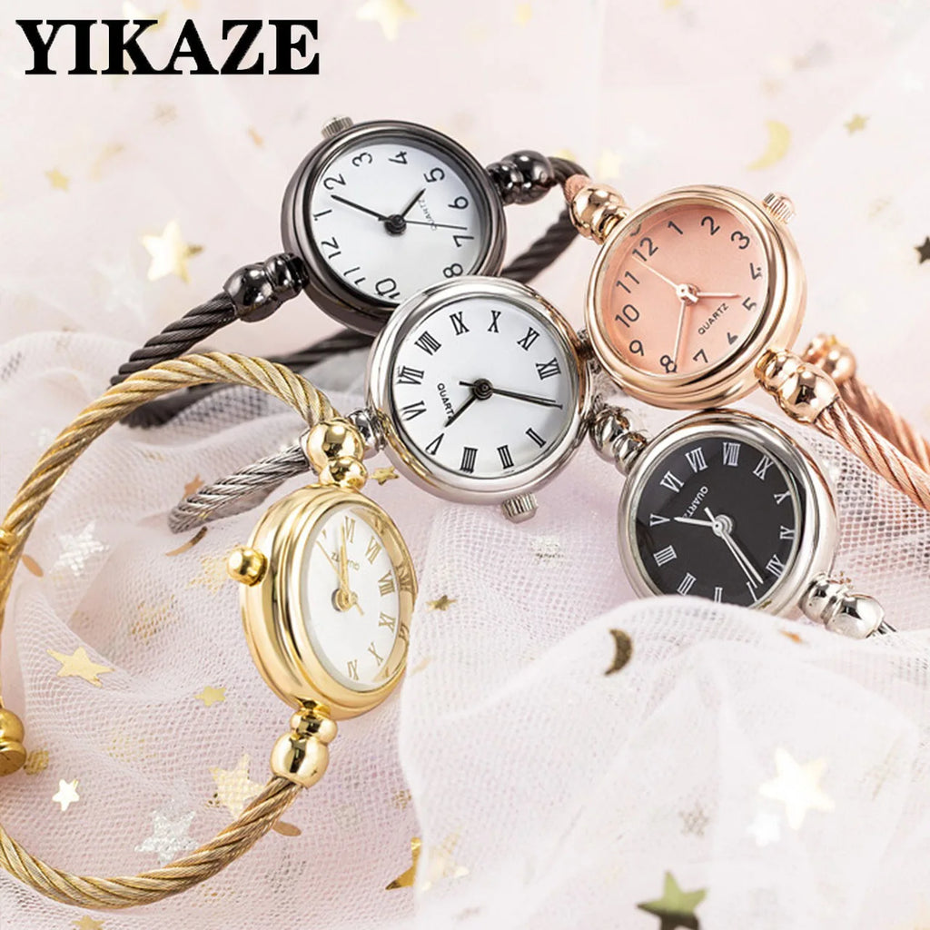 Small Gold Bangle Bracelet Watch - Retro Ladies Quartz Thin Chain