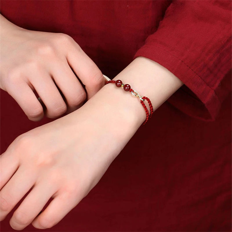 Lucky Red Thread Bracelet Men Women Tibetan Buddhist Lotus Infinity Cinnabar Beads Handmade Braided Rope Bracelets Party Jewelry