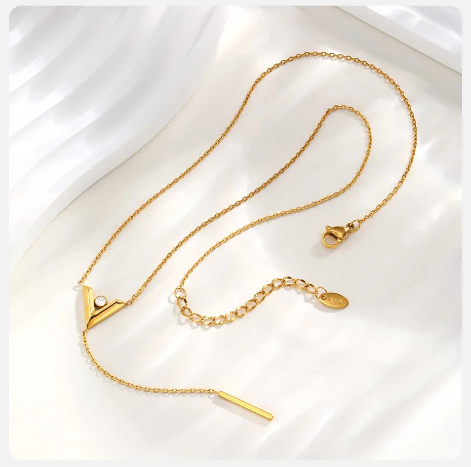 Vnox Women Trendy V Shaped Necklace With Small Pendant, Stainless Steel Y-shaped Necklaces, Jewelry Gifts Wholesale