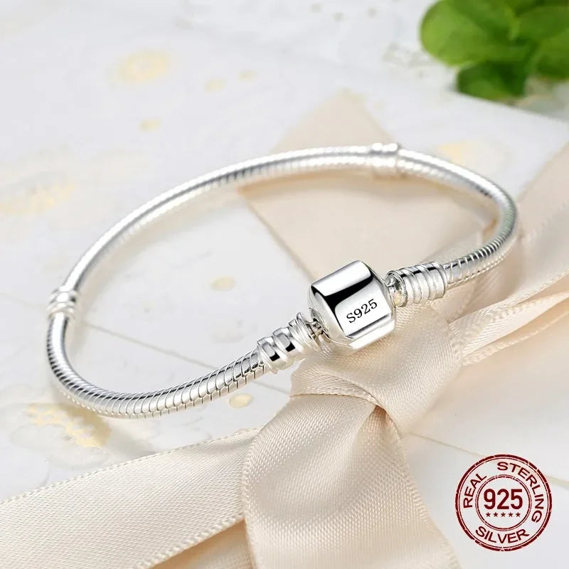 925 Sterling Silver Charm Bracelet - Handmade Snake Bone Design