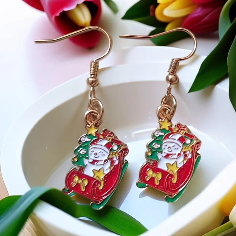 Fashionable Christmas Theme Earrings for Women - Happy Christmas Pendant Tree of Christmas Deer Father Design Mixed Style Jewelr