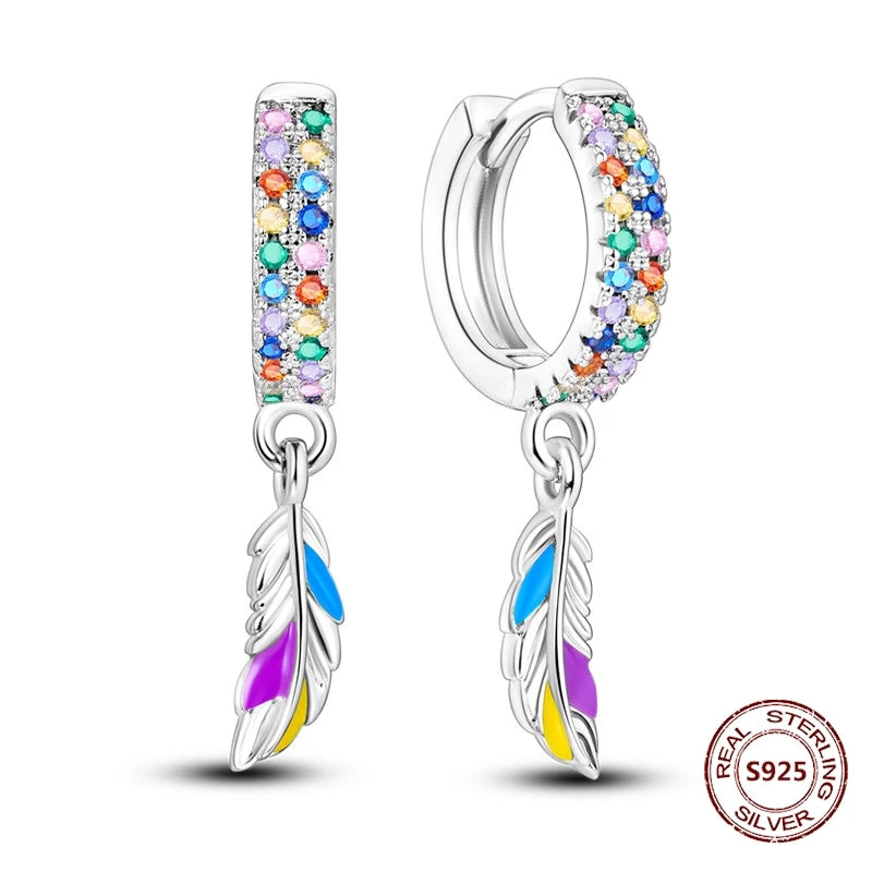 Unicorn Earrings 925 Sterling Silver Original Zircon Elephant Feather Dog Cat Blue Star Small Earrings For Women Jewelry Gift
