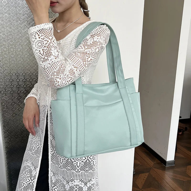 High Quality Commuting Tote Bag Simple Nylon Women's Shoulder Bag Large Capacity Student Class Handbag