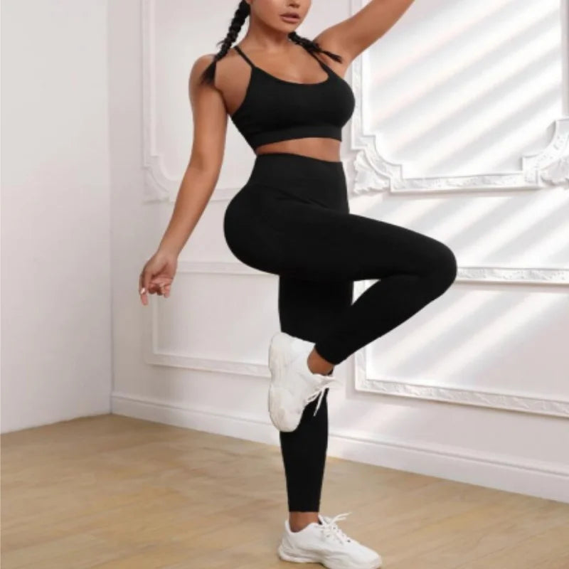 Removable-Padded Backless Crop Top And High-Waisted Yoga Pants Running Set Peach Design Fitness Outfit for Women