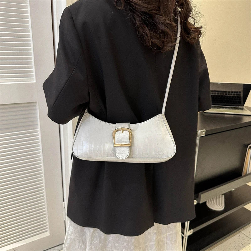 French Simple Solid Color PU Leather Shoulder Bag Fashion Versatile Handbag Underarm Bag For Women Hand Shoulder Bag
