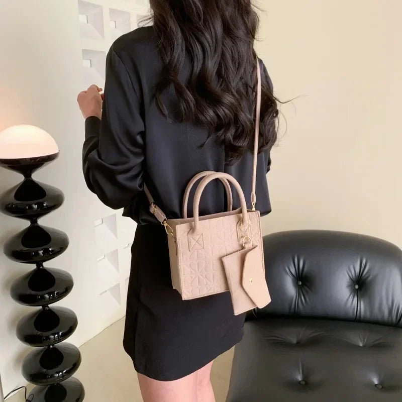 Korean Version Minimalist Embossed Felt Lightweight Handbag 2025 New Single Shoulder Diagonal Span Two-Piece Bag For Women