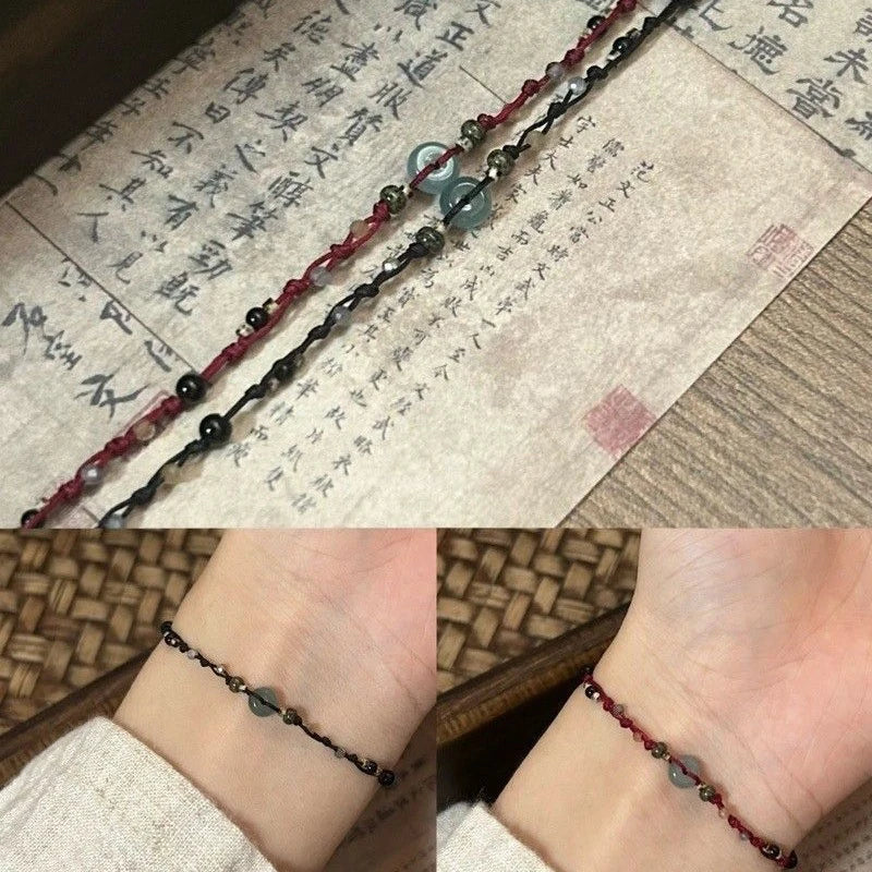 Retro Chinese Style Adjustable Handmade Braid String Bracelet Beaded Charm Bracelet Bangle Fashion Couple Adjustable Bracelet