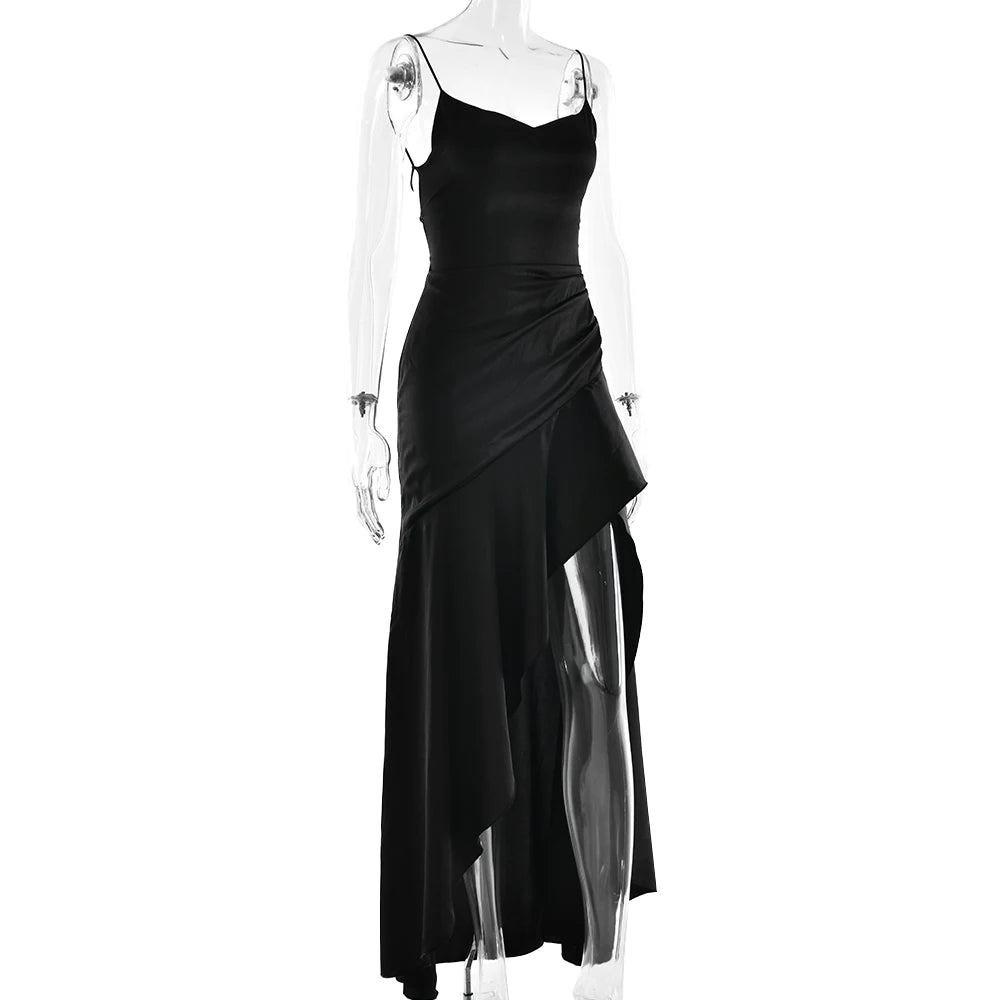 Articat Spaghetti Strap Dress - Satin Split Maxi Evening Gown