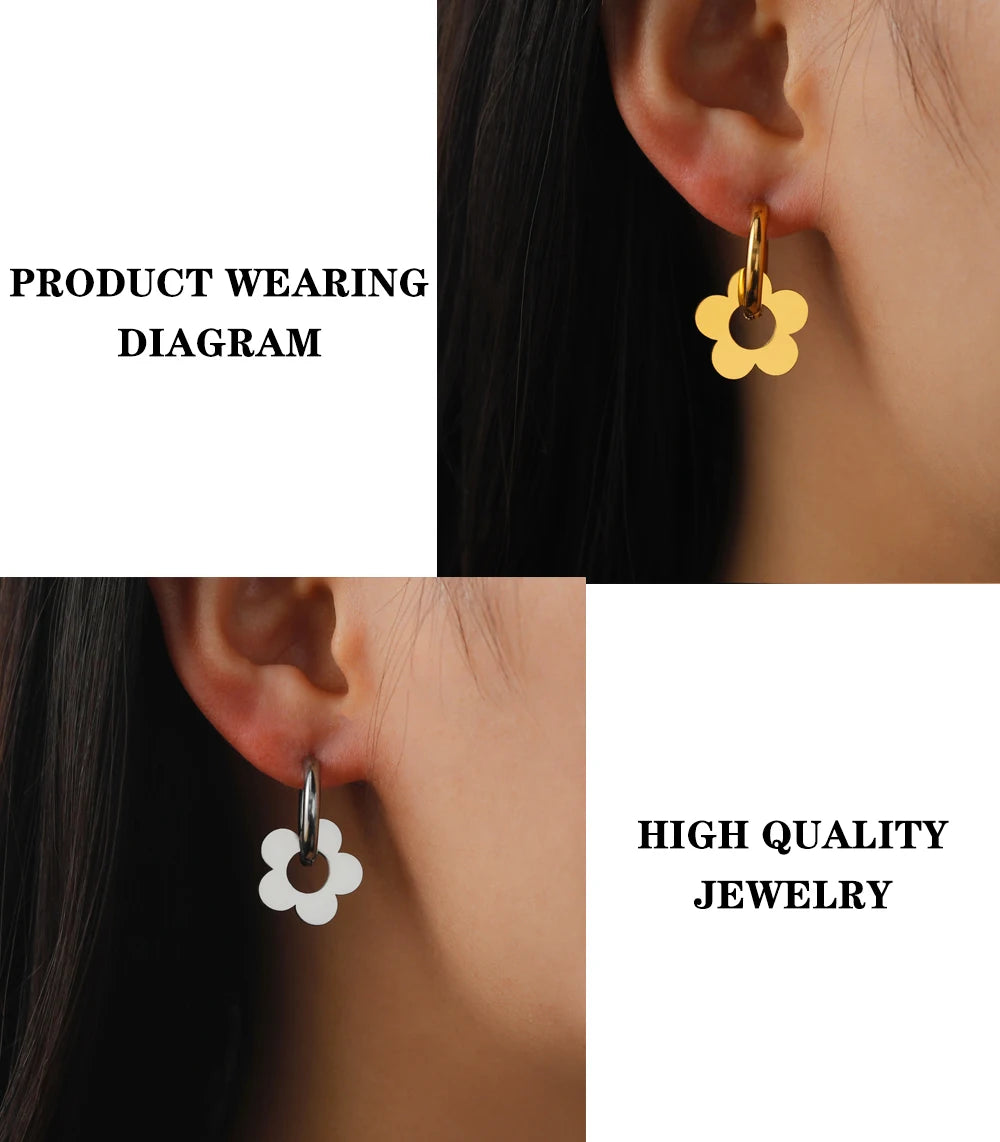 Lucktune Flower Clover Heart Drop Earrings Women Stainless Steel Star Sun Geometry Earrings 2025 New Fashion Kpop Jewelry Gift