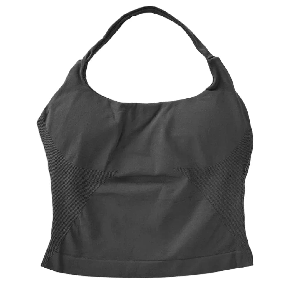 Gym Top Women Clothes Strappy Workout Tank Top Padded Sports Bra Backless Yoga Shirts Seamless Gym Crop Top Halter Fitness Vest