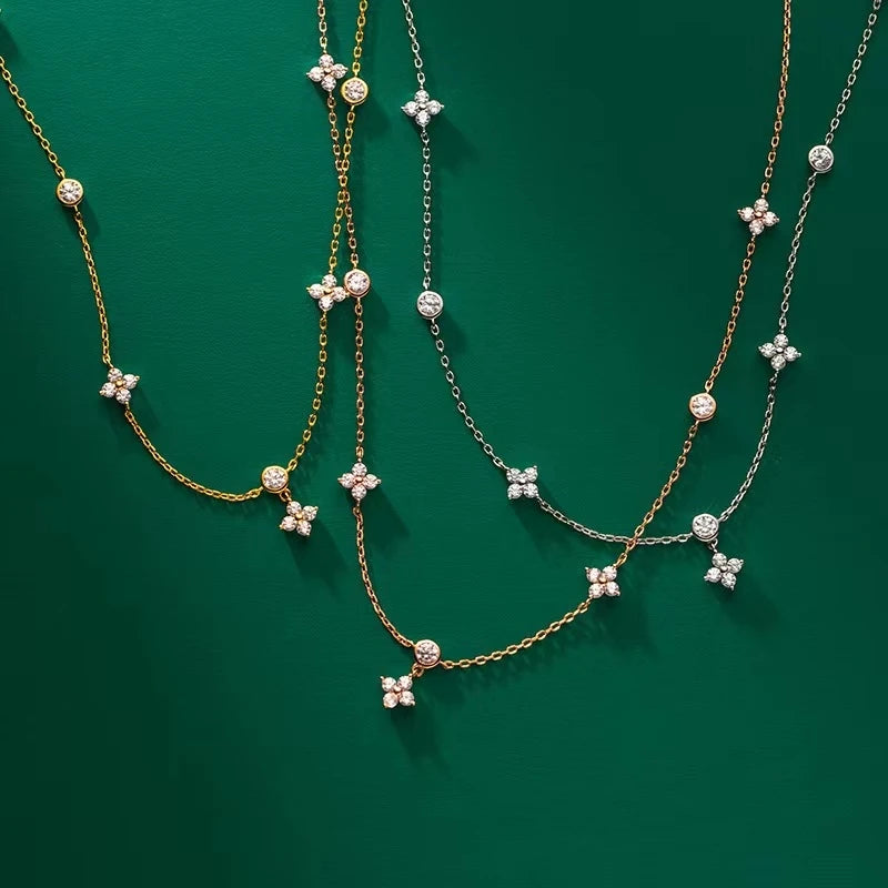 LGKGL Read S925 Sterling Silver Plated 18K Gold Sparkling Zircon Flower Necklace for Women Girl Exquisite Party Jewelry Gifts