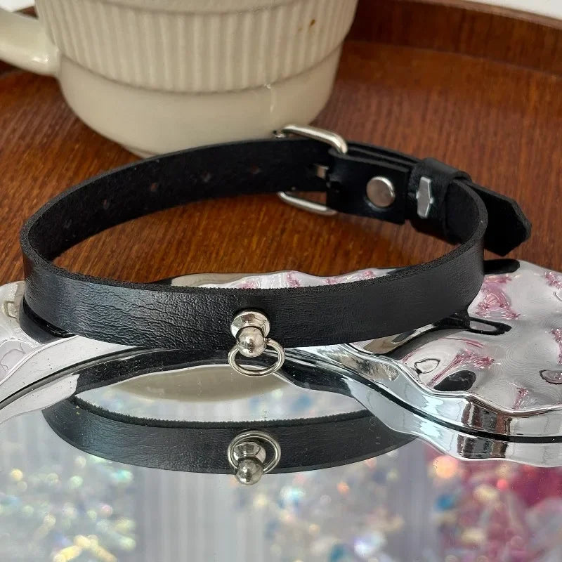 2pcs Ankle Belts Anklet Black O-Ring Ankle Punk Leather Necklace Feather Anklet Men Women Alloy Pendant Accessories Y2K Bracelet