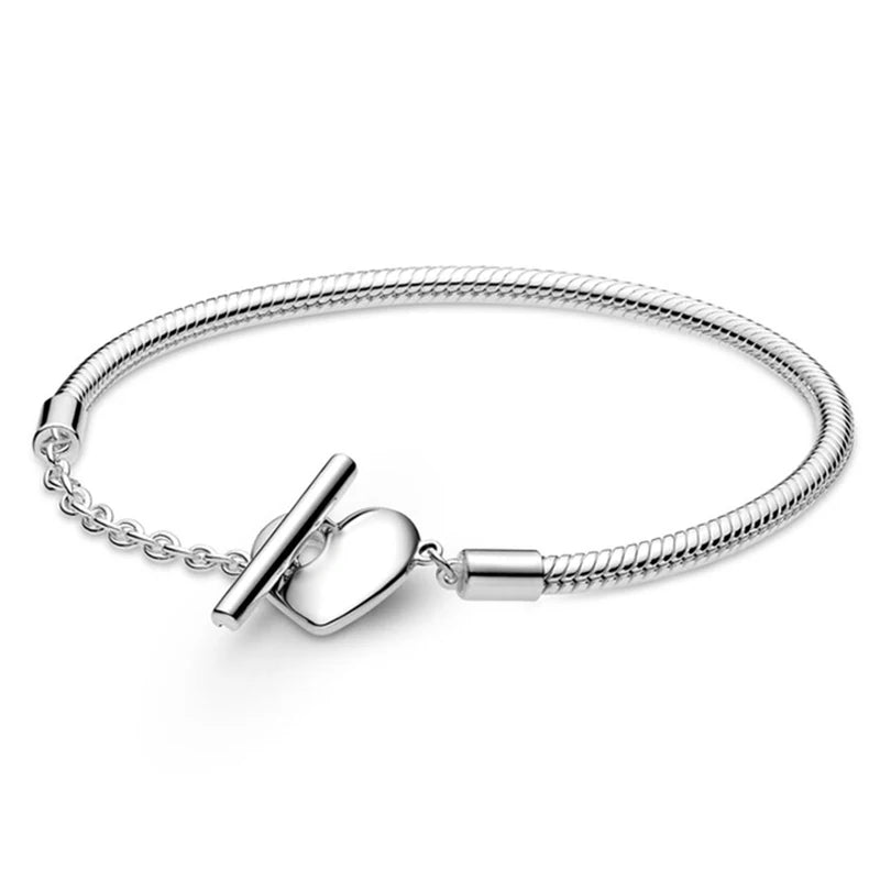 Original 925 Silver Plated Moments Bracelets RoseGold Golden Love Heart Clasp Bead Charm Bracelet For Women DIY Jewelry Gifts