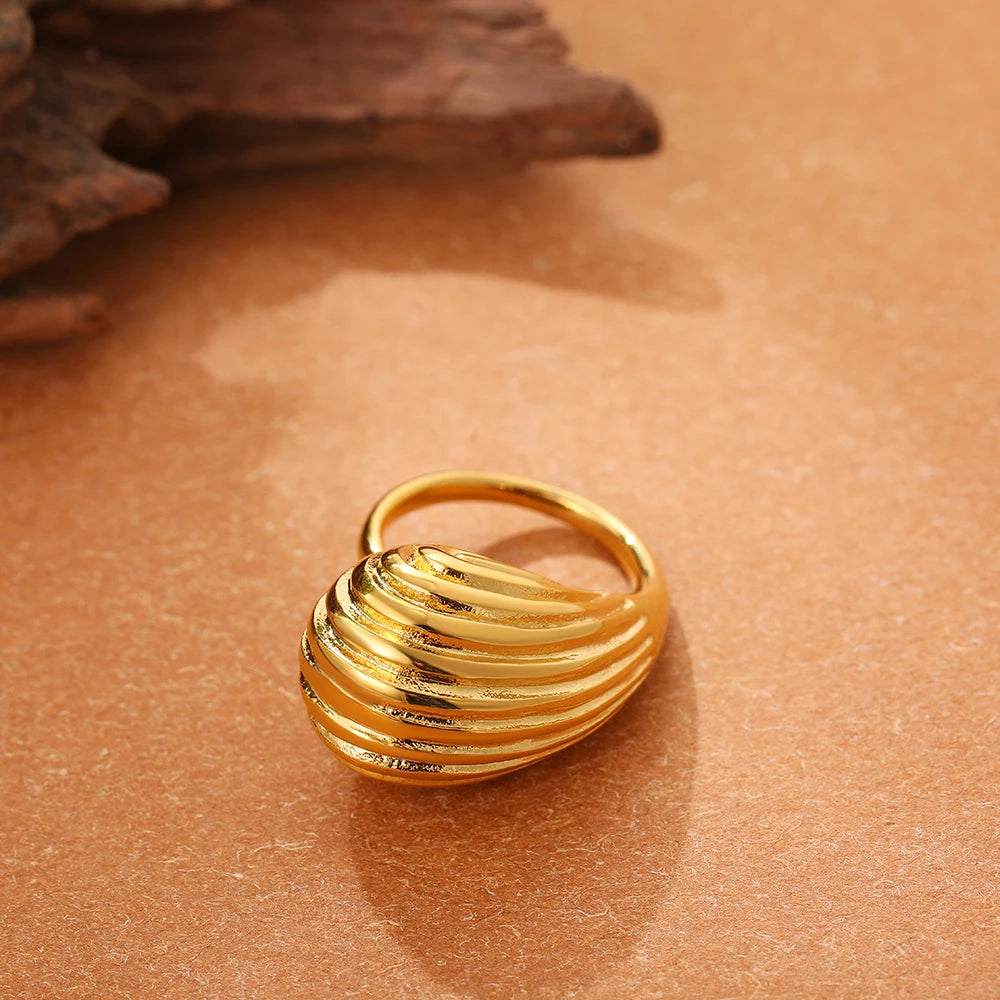 Irregular Geometric Smooth Metal Open Rings for Women Men Statement Thick Dome Finger Ring Adjustable Stainless Steel Jewelry