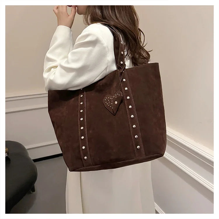 Fashion Suede Sewing Thread Shoulder Bags 2025 New Retro Versatile Commute Simplicity Solid Color Single Women's Handbag