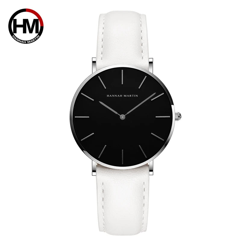 Hannah Martin Hot Fashion Simple Japan Quartz Movement Watch Leather Strap Clock Women Analog Waterproof Wrist watch Reloj Mujer