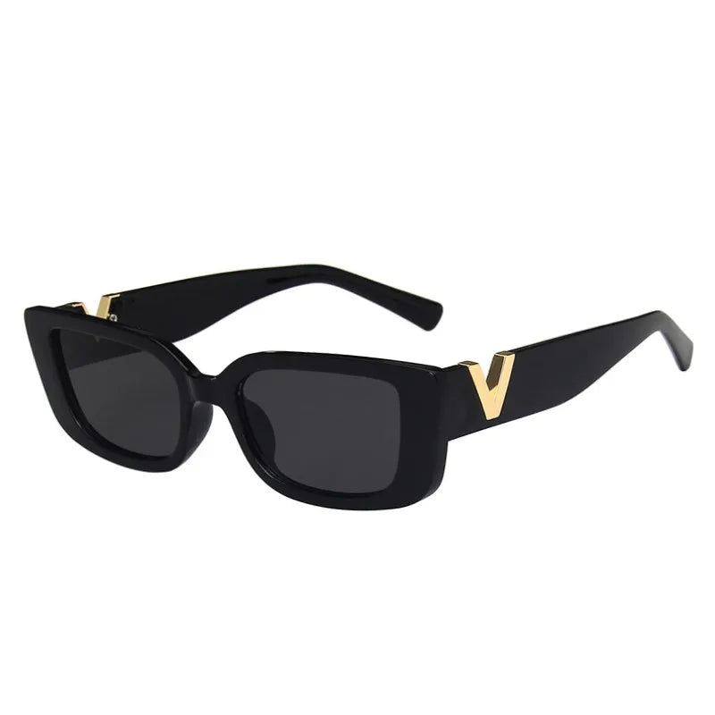 Retro Rectangle Small Frame Sunglasses - Vintage Designer Black Women