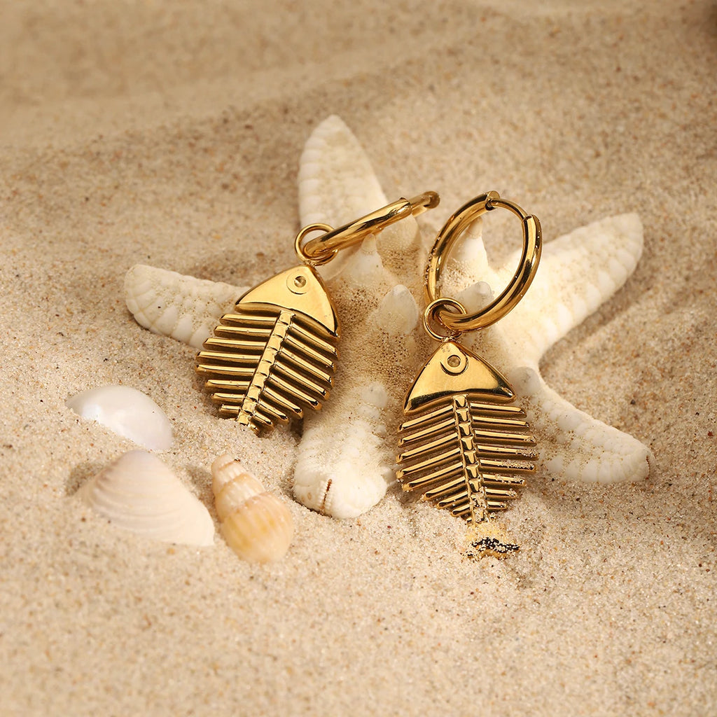 Youthway Stainless Steel Metal Creative Fish Bone Dangle Earrings Waterproof Anti Allergy High Quality Charm Jewelry Accessories