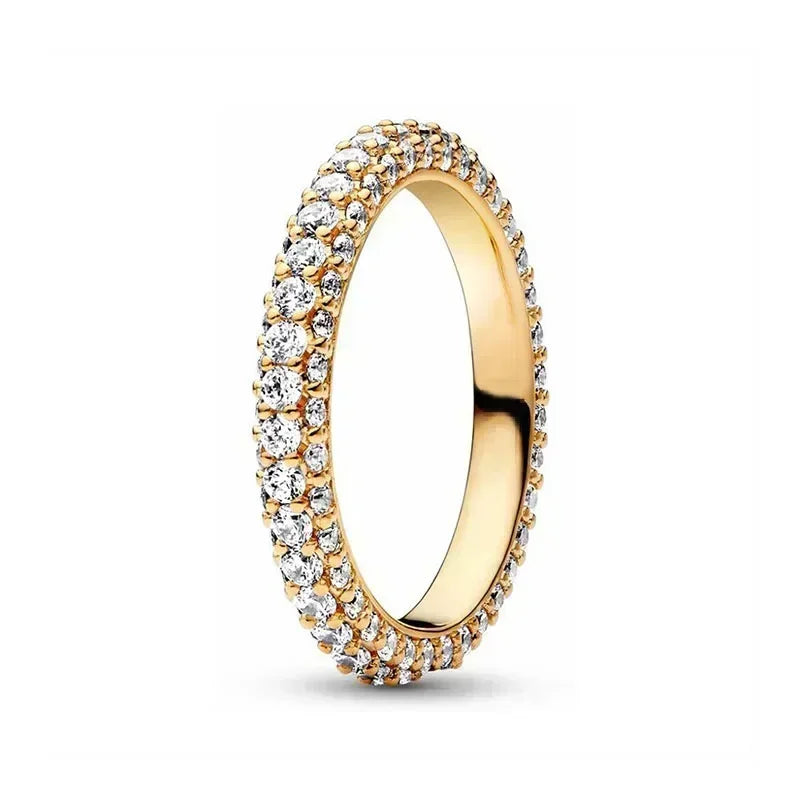 Hot selling 925 sterling silver exquisite gold series ring, sparkling heart-shaped crown ring, fashionable charm jewelry gift