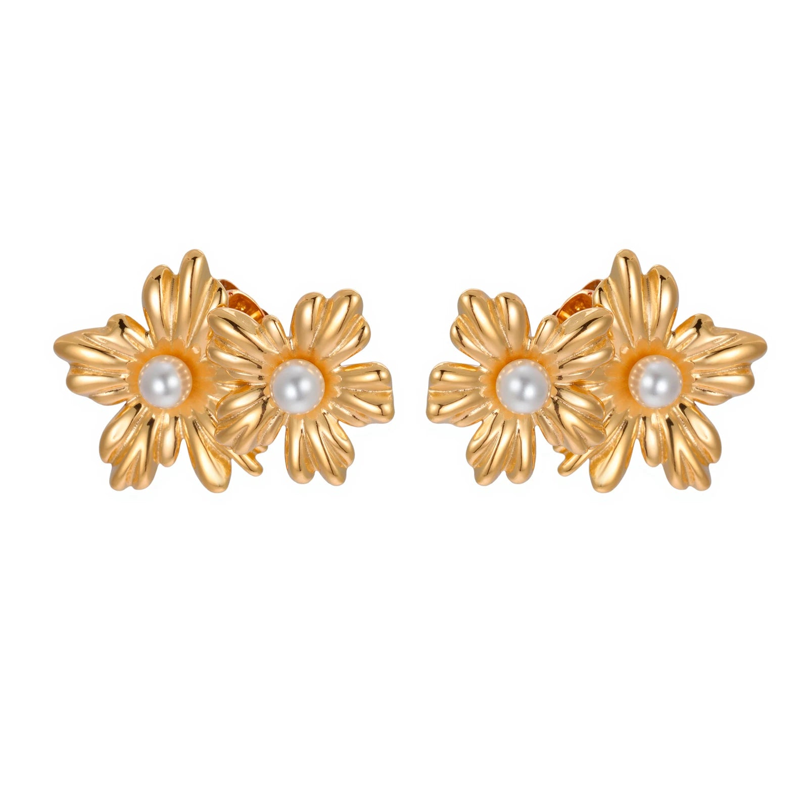 Lucktune Cute Flower Stud Earrings Stainless Steel Earrings For Women Luxury Gold Color Jewelry Woman Accesories Party Gifts