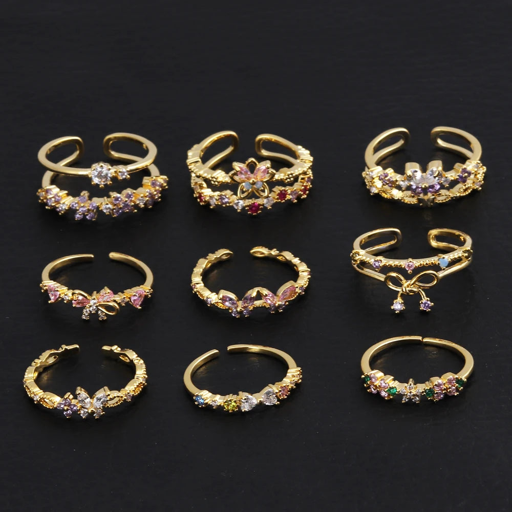 Fashion Moon Heart Flower Butterfly Rings For Women Sweet Girls Exquisite Shiny Rhinestone Crystal Open Ring 2025 Romantic Jewel