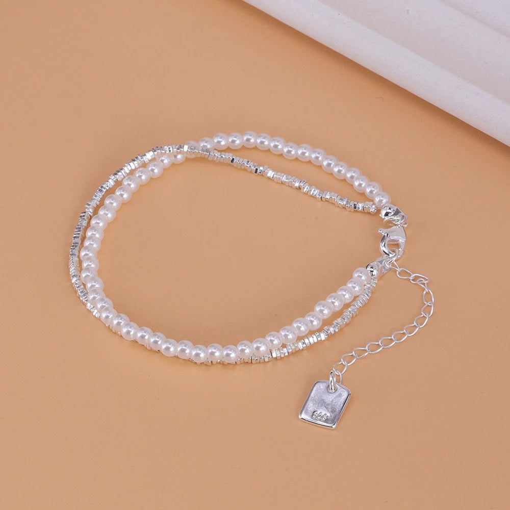 VENTFILLE 925 Sterling Silver Double Layer Pearl Bracelet for Women Girl Design Bead Korean Jewelry Dropshipping