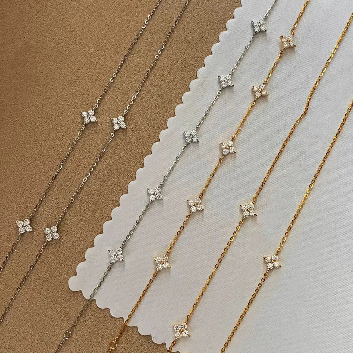 S925 Sterling Silver Zircon Flower Bracelet - 18K Gold Korean Design