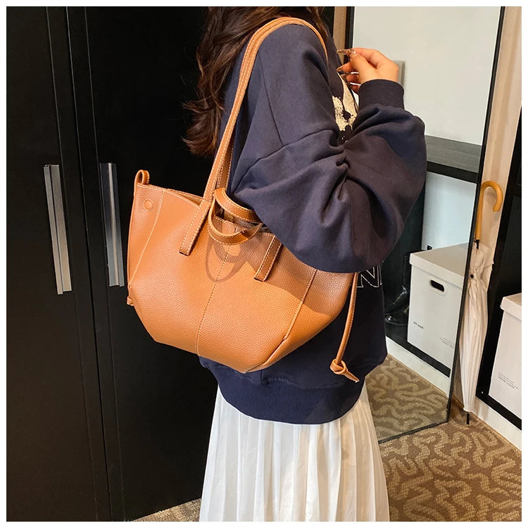 High Quality PU Tote Bags Fashion Solid Hasp Simple Versatile Sense of Luxury Shoulder and Handbags for Women 2024 New Style
