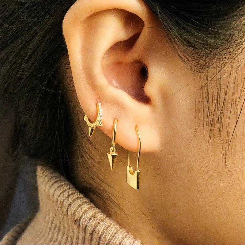 925 Sterling Silver Needle Punk Spike Rivet Hoop Earrings For Women Huggie Earrings Ear Cuff Piercing Earring Gothic Jewelry