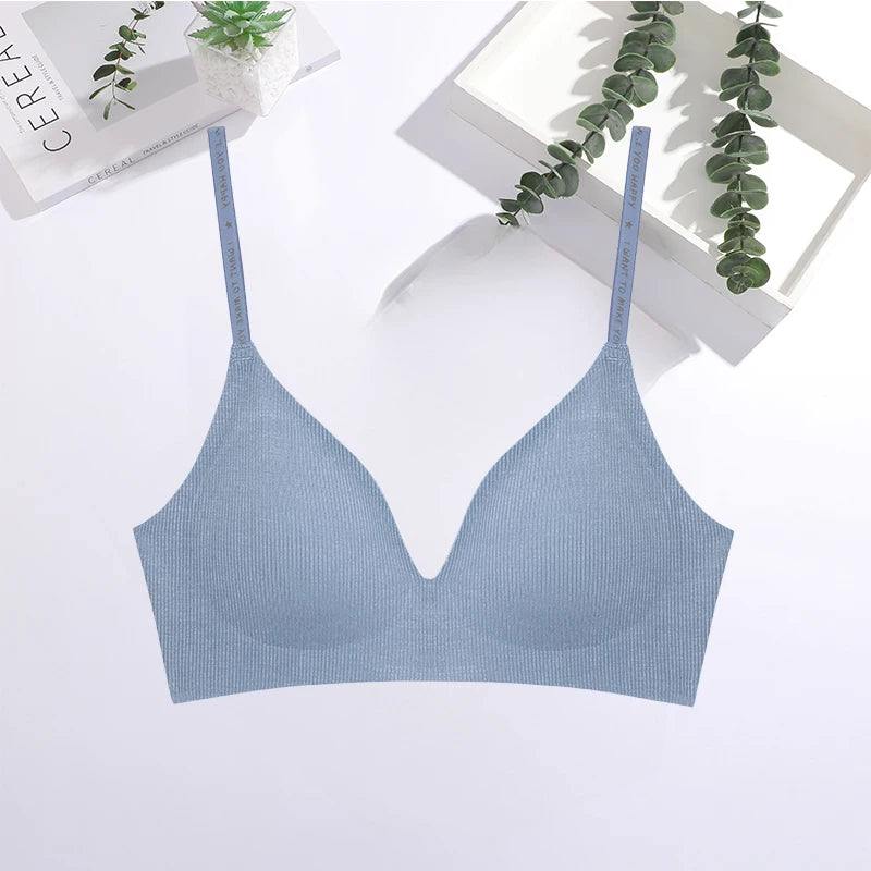 FINETOO 1PCS Women Sexy Seamless Bras Deep V Neck Bralette Sexy Lingerie Letter Strap Tops Push Up Underwear Wireless Brassiere