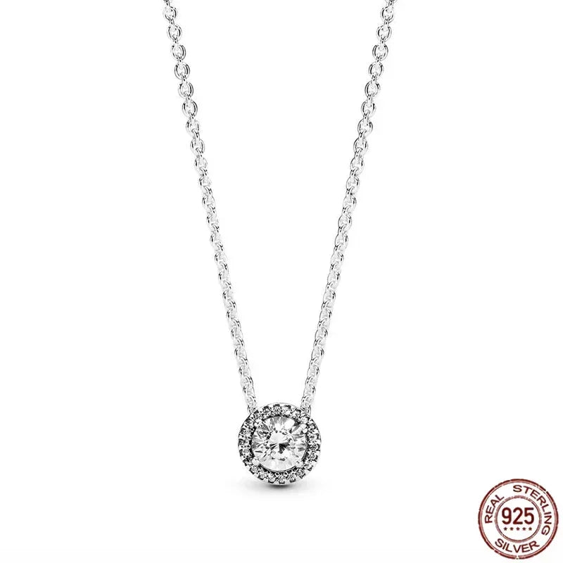 Christmas Birthday Surprise Gifts 925 Sterling Silver Exquisite Shiny Round Heart-shaped Necklace Classic Charm Women's Jewelry