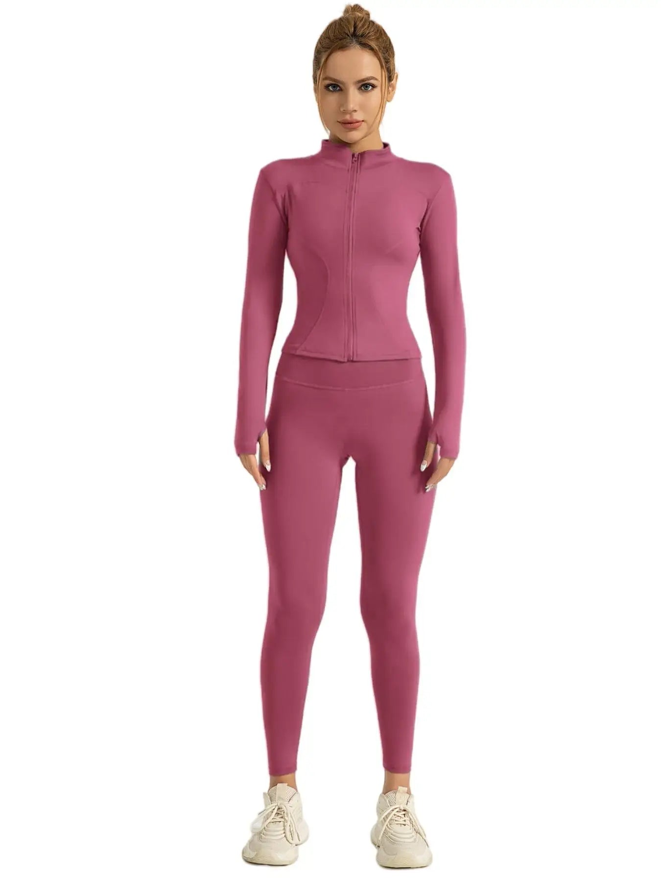 Fitfemme Two-Piece Sports Set - Zip Mock Neck Jacket & Leggings
