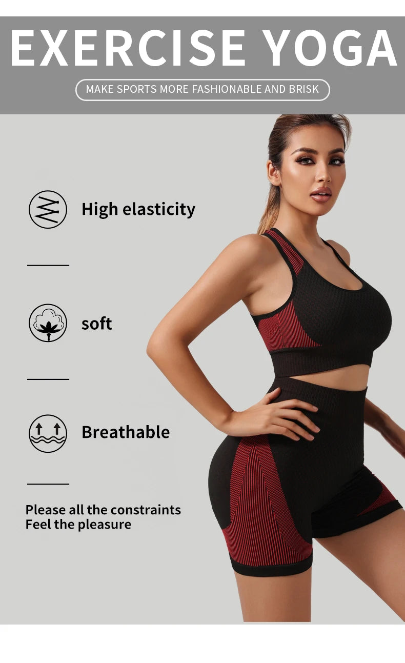 Seamless Bra Yoga Sports Set Fitness Shorts Bra Women Tops Leggings 2 Piece Suits Running Workout Gym Female Vest Clothing
