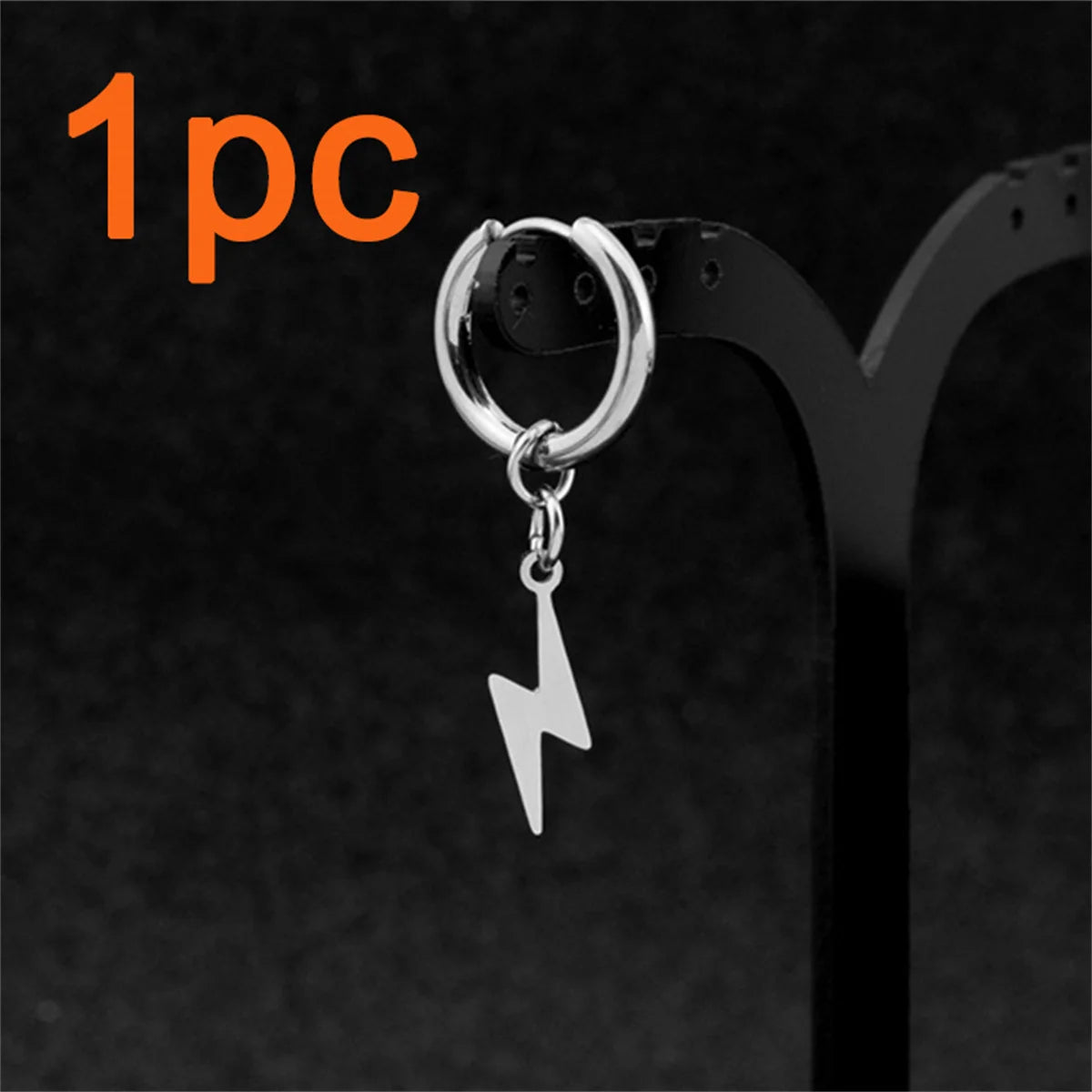 1PC Stainless Steel Imitation Pearl Beads Hoop Dangle Earrings For Men Women Vintage Punk Lightning Circle Earrings Jewelry Gift
