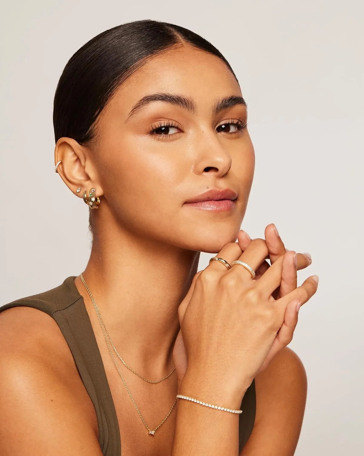 14K Gold Plated 925 Sterling Silver Posts Chunky Huggie Earrings for Women Multi-Colored Cubic Zirconia Statement Hoop Earrings